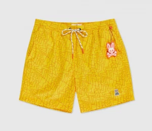 Psycho Bunny Men's Sunburst Yellow Selside Patterned Swim Trunks - Picture 1 of 5