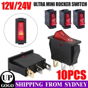 10pcs Ultra Mini ROCKER TOGGLE SWITCH ON-OFF - Red LED Full Illuminated - Picture 1 of 12