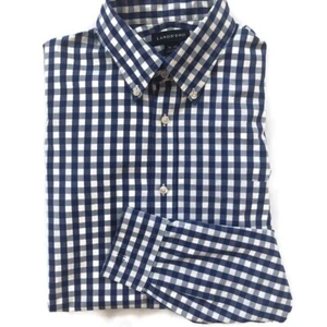 Lands' End Herren 16/35 blau kariert maßgeschneiderte Passform Knopfleiste Baumwolle Oxford Hemd - Bild 1 von 11