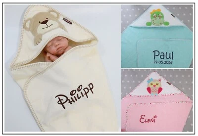 Kapuzentuch mit Namen HANDTUCH MIT KAPUZE bestickt GEBURT 100% Baumwolle - Bild 1 von 3