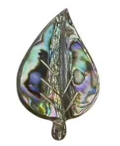 Vintage 925 STERLING SILVER Abalone Shell Brooch Pin MARKED MEXICO Leaf Shape - Picture 1 of 13