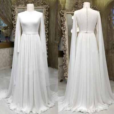 Muslim Wedding Dresses With Cape Long Sleeves Simple A Line Chiffon Bridal Gowns - Image 1 of 4