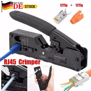 RJ45 Crimpzange + 12 Cat7 Stecker Set Netzwerk Werkzeug Lan Kabel Zange Cat 7 /6 - Afbeelding 1 van 17