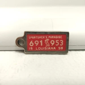 RARE VTG Disabled Veterans Mini License Plate Key Chain Ring Tag LOUISIANA 1958 - Picture 1 of 2
