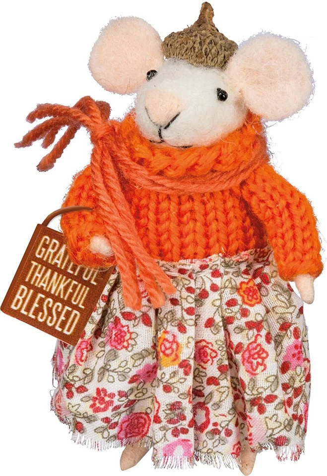 Ratón de fieltro de lana Primitives By Kathy en vestido agradecido bendecido Foto 1 de 1