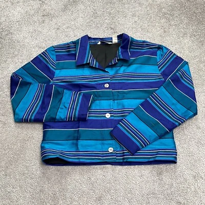 Jaqueta feminina French Laundry vintage 100% seda texturizada XL listrada azul forrada - Imagem 1 de 4