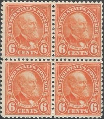 Block of 4 stamps - Scott 638 - 6 cent - President Garfield - 1927 - MLH - Image 1 of 1
