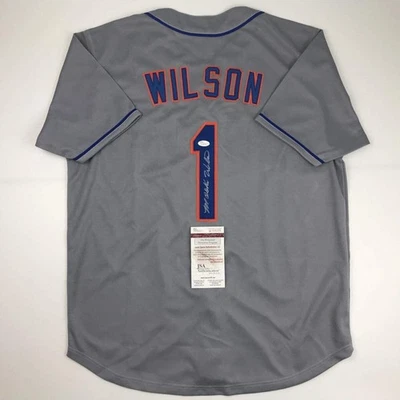 Autographed/Signed MOOKIE WILSON New York Grey Baseball Jersey JSA COA Auto - Image 1 of 4