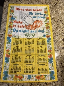 Vintage 1979 Linen Hanging Calendar Kitchen Towel NOS Bless This House - Picture 1 of 6