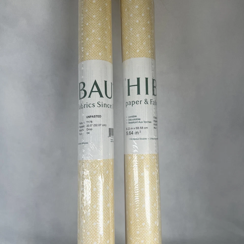 2 Rolls Thibaut Pluckemin T178 Yellow Dot Wallpaper Factory Sealed Unpasted - Image 1 of 4