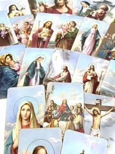 Lotto di 25 biglietti di preghiera assortiti vintage cattolici Ephemera inglesi Maria Gesù dorati - Foto 1 di 4