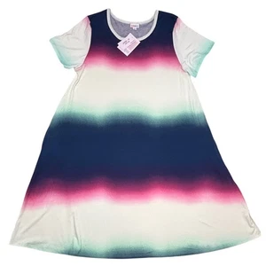 LuLaRoe Damen Kleid Größe XL Jessie Blau Grün Rosa Batik Kurzarm Neu mit Etikett - Bild 1 von 4