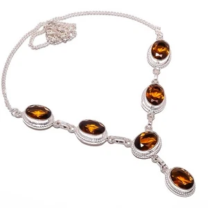 Smoky Quartz Silver Plated Tennis Necklace 17.99" TN7534-71, Christmas Gift - Picture 1 of 3