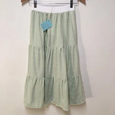 Skirt Flannel Girls L 10/12 Maxi Green Polka Dot Ruffle Tier Mom and Pop's Kids - Image 1 of 4