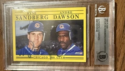 1991 Fleer - Ryne Sandberg, Andre Dawson #713 Beckett Auto - Image 1 of 2