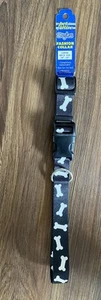 Haustierkleidung großes Hundehalsband schwarz mit weißen Knochen verstellbar 18-26 Zoll - Bild 1 von 1