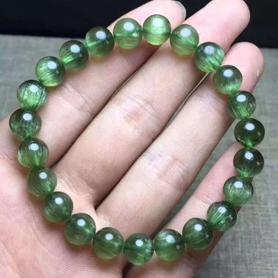 Natural Cat's Eye Green Rutilated Quartz   round  beads  Bracelet - Image 1 of 4
