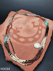 Collar Nativo Americano 5 Hilos Turquesa Pipestone Jet Shell Cuentas Heishi - Imagen 1 de 4