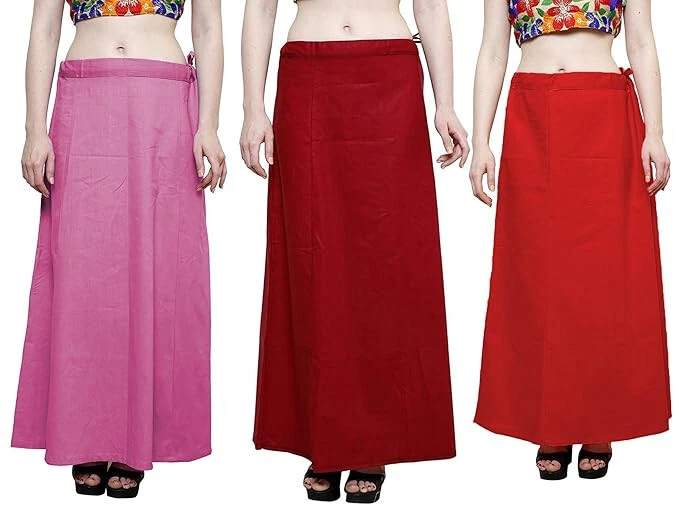 Saree Cotton Petticoat for Women, Bottom wear, Combo of 3 Red,Brown,pink - Image 1 of 1