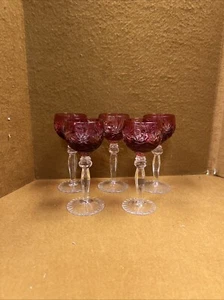 5er Set Beyer Weinberg Cordials Kristall geschliffen auf klare Trauben Sterne rot - Bild 1 von 6