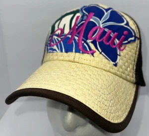 Route 99 Hawaii hat Maui flower waves surfing brown beige basket weave Tribe - Picture 1 of 9