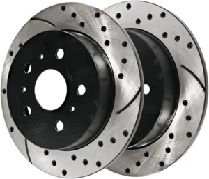 Autoshack Rear Drilled Slotted Brake Rotors Black Pair of 2 Driver and Passenger - Picture 1 of 4
