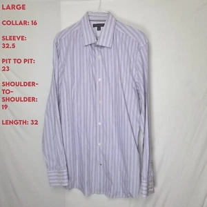 Banana Republic Herren GROSS 16,5x32 weiß lila Streifen GUC bügelfreier Langarm - Bild 1 von 9