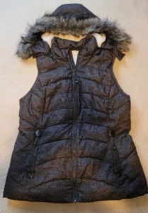 Green Tea Charcoal Gray Faux Fur Lined Sherpa Hooded Vest Jacket Medium EUC - Picture 1 of 9