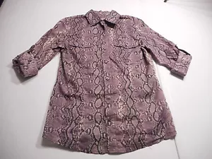 Michael Kors Womens sz 4 Purple Snakeskin Rolled 1/2 Sleeve Button Down Shirt - Picture 1 of 2