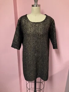 Carine Roitfeld Black & Gold Mini Mod Pullover Tunika Kleid M - Bild 1 von 5