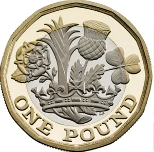 Moneda del Reino Unido £1 libra 2016 UNC 1er bimetálico QEII Naciones Corona rosa puerro cardo - Imagen 1 de 3