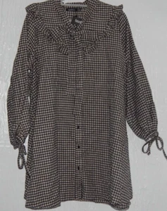 BOOHOO SIZE 16 LONG SLEEVE CHECK SHORT SMOCK DRESS/TOP NWT - Picture 1 of 3