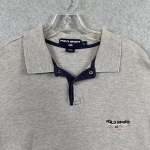 Polo Sport Shirt Men’s Xl Extra Large Gray Polo Vintage 90s American Flag - Picture 1 of 8