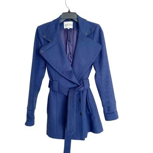 REISS Wool Cashmere Blue Peacoat Jacket Belted - Size XS - Picture 1 of 5
