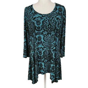 Tianello Steve Barazza Asbury Tunic Size XL Teal Black Textured Jacquard Knit - Picture 1 of 6