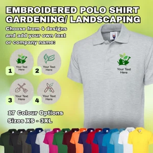 Polo Ricamata Personalizzata Il Tuo Testo Giardinaggio Paesaggismo Lavoro Unisex - Foto 1 di 18