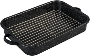 Versatile 19" Rectangular Roasting Pan & Rack - Dishwasher Safe, Speckled Black - Picture 1 of 8