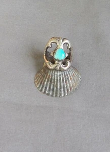  Vintage Size 9 3/4 Native American Cast Silver Turquoise Ring  - Picture 1 of 6