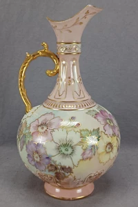 Antique CA Limoges Hand Painted Purple Pink & White Flowers & Gold Ewer - Picture 1 of 13