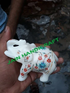 6'' white Marble wild Elephant Figurine lapis malachite Inlay Home Decor m16 - Picture 1 of 4