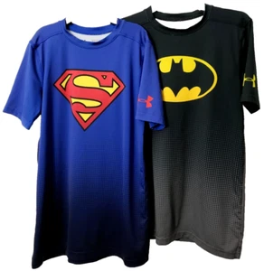 Under Armour DC Comics Shirts L Youth Boys Batman Superman Stretch Heat Gear Top - Picture 1 of 9
