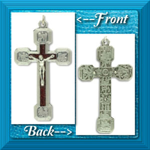 Stations of The Cross Crucifix Pendant Red 4 Evangelists 2 1/2" ITALY Enamel
