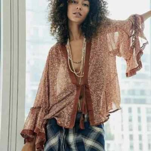 NWT Free People Lola Kimono Top Ochre Combo Small Brown Floral Boho Festival M - Picture 1 of 4
