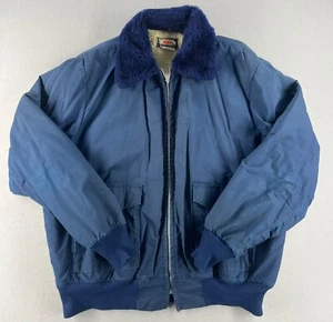 Vintage OshKosh BGosh Wool Inside Full Zip Bomber Blue Jacket Rare READ XL Long - Picture 1 of 24