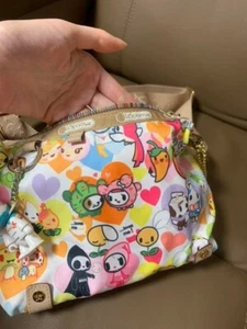 LeSportsac Tokidoki Mini Hand Bag Pouch Womens Heart Beige Pink Logo from Japan - Picture 1 of 13
