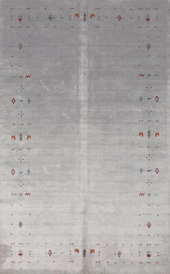 Oriental Gabbeh Rug Grey Color Handmade Wool 5x8 ft - Image 1 of 4