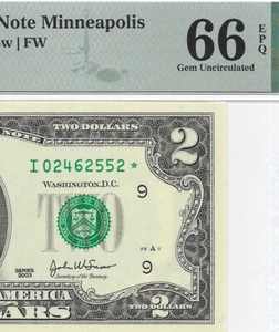 2003 $2 MINNEAPOLIS * STAR * ⭐️ FRN. PMG Gem Uncirculated 66 EPQ Banknote. - Picture 1 of 3