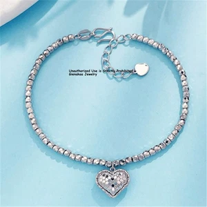 Pure Pt950 Platinum 950 Carved Heart Beads Link Bracelet 7.6-7.8g 6.1-7.1inch - Picture 1 of 5