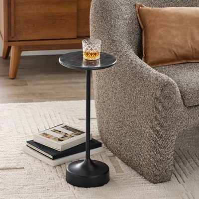 Sofisticada mesa de beber con tapa de mármol con soporte de latón mesa auxiliar moderna nueva Foto 1 de 4