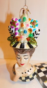 Mackenzie Childs Granny Kitsch Lady Portrait Glass Ornament, New In Gift Box - Picture 1 of 6